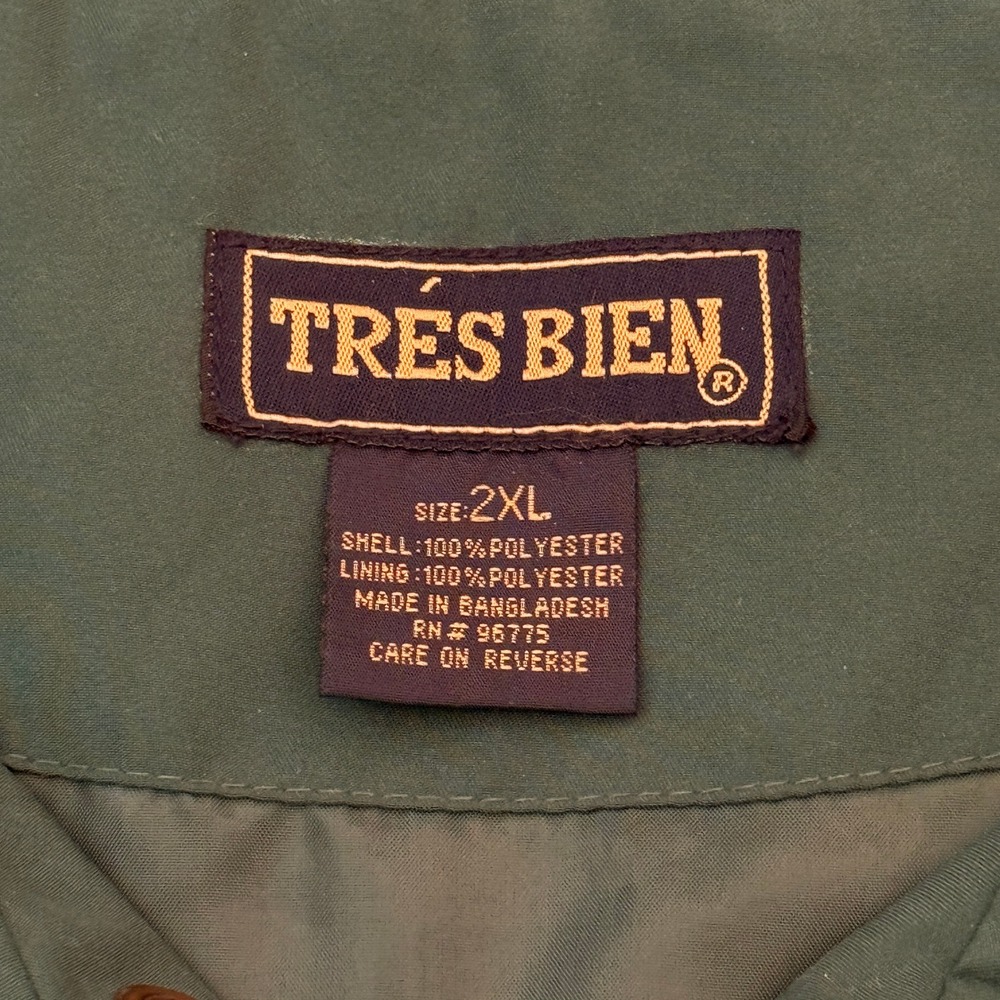 Tres Bien Mens 2XL Forest Green Windbreaker Pullover Quarter Zip Jacket Pockets - Picture 5 of 8